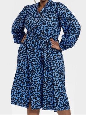 Pockets! XL Dress Elastic Waist Black/ Royal Blue